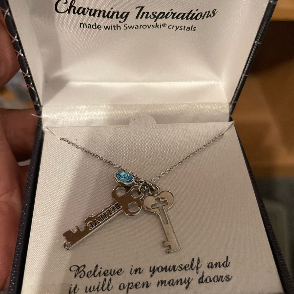 Charming Inspirations Key Necklace with Blue Crystal